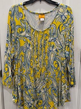 Ruby Rd. Yellow Paisley Tunic with Blue & White Accents